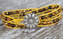 Load image into Gallery viewer, Sunflower Leather Wrap Bracelet