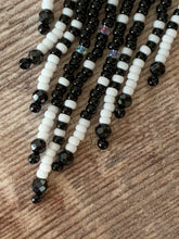 Load image into Gallery viewer, Black & White Moon Fringe Earrings