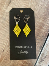 Load image into Gallery viewer, Yellow Glass Diamond Shaped Earrings