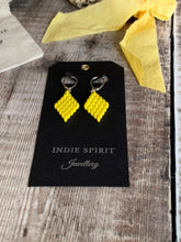 Load image into Gallery viewer, Yellow Glass Diamond Shaped Earrings