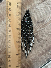 Load image into Gallery viewer, Black & White Moon Fringe Earrings