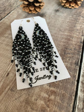 Load image into Gallery viewer, Black & White Moon Fringe Earrings