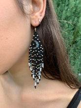 Load image into Gallery viewer, Black & White Moon Fringe Earrings