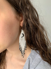 Load image into Gallery viewer, Monochrome Moon Fringe Earrings