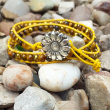 Load image into Gallery viewer, Sunflower Leather Wrap Bracelet