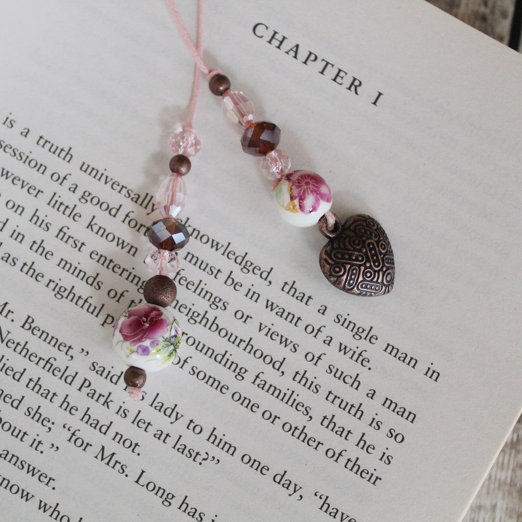 Floral Heart Beaded Bookmark