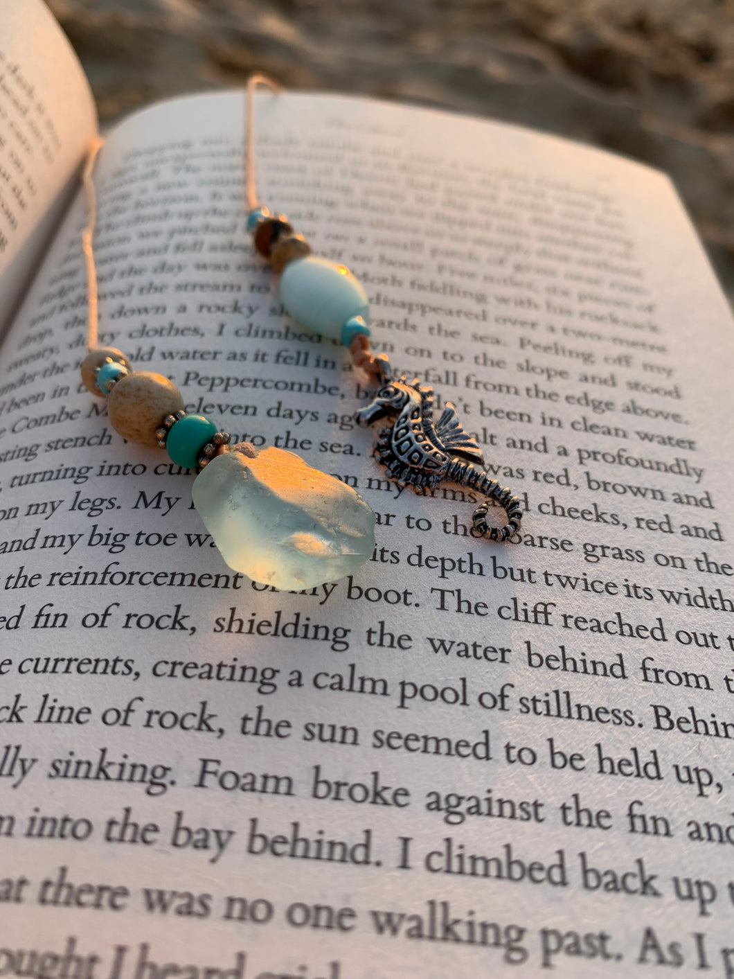 Sea Glass & Seahorse Beaded Bookmark