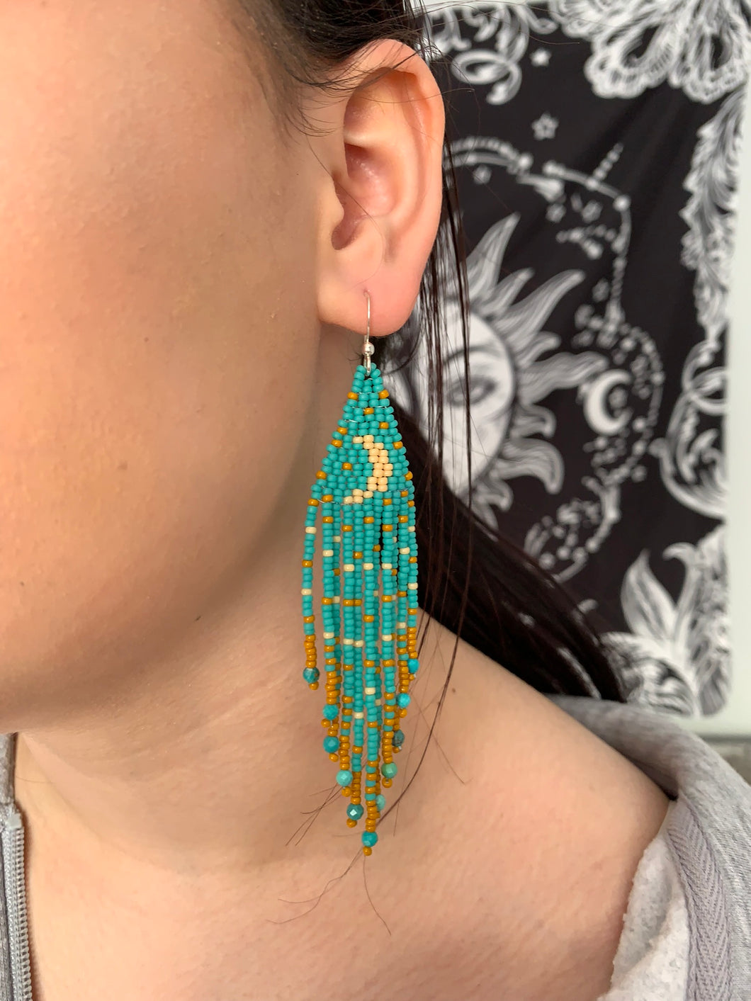 Turquoise Crystal Moon Earrings