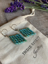 Load image into Gallery viewer, Turquoise Glass Diamond Shaped Earrings
