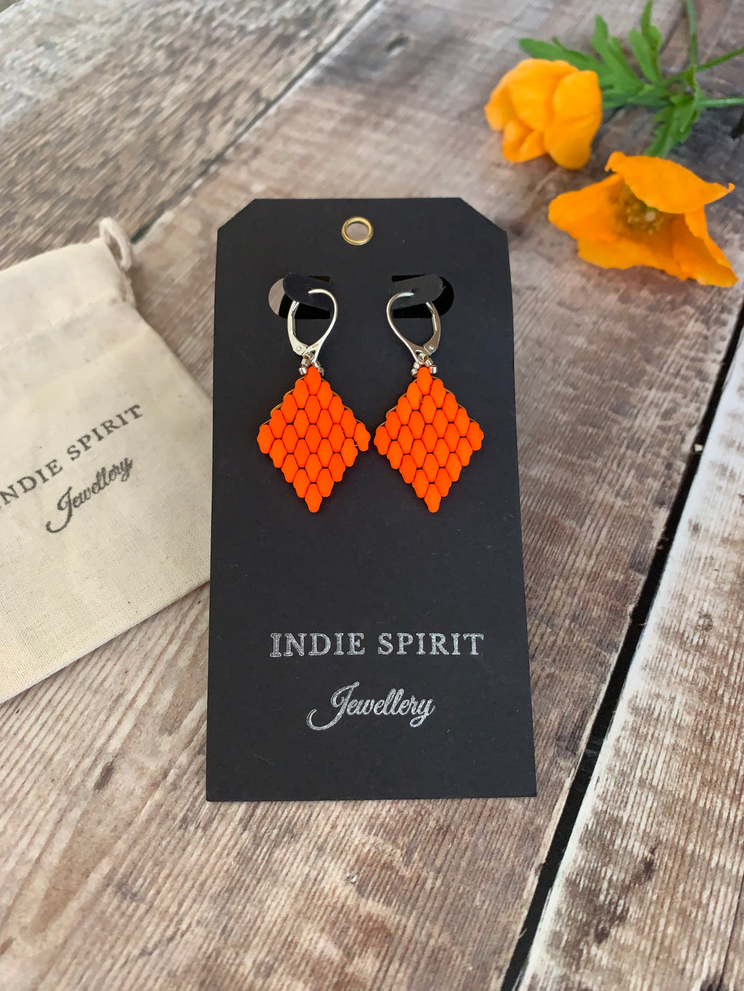 Neon Orange Diamond Shaped Earrings