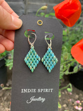 Load image into Gallery viewer, Turquoise Glass Diamond Shaped Earrings
