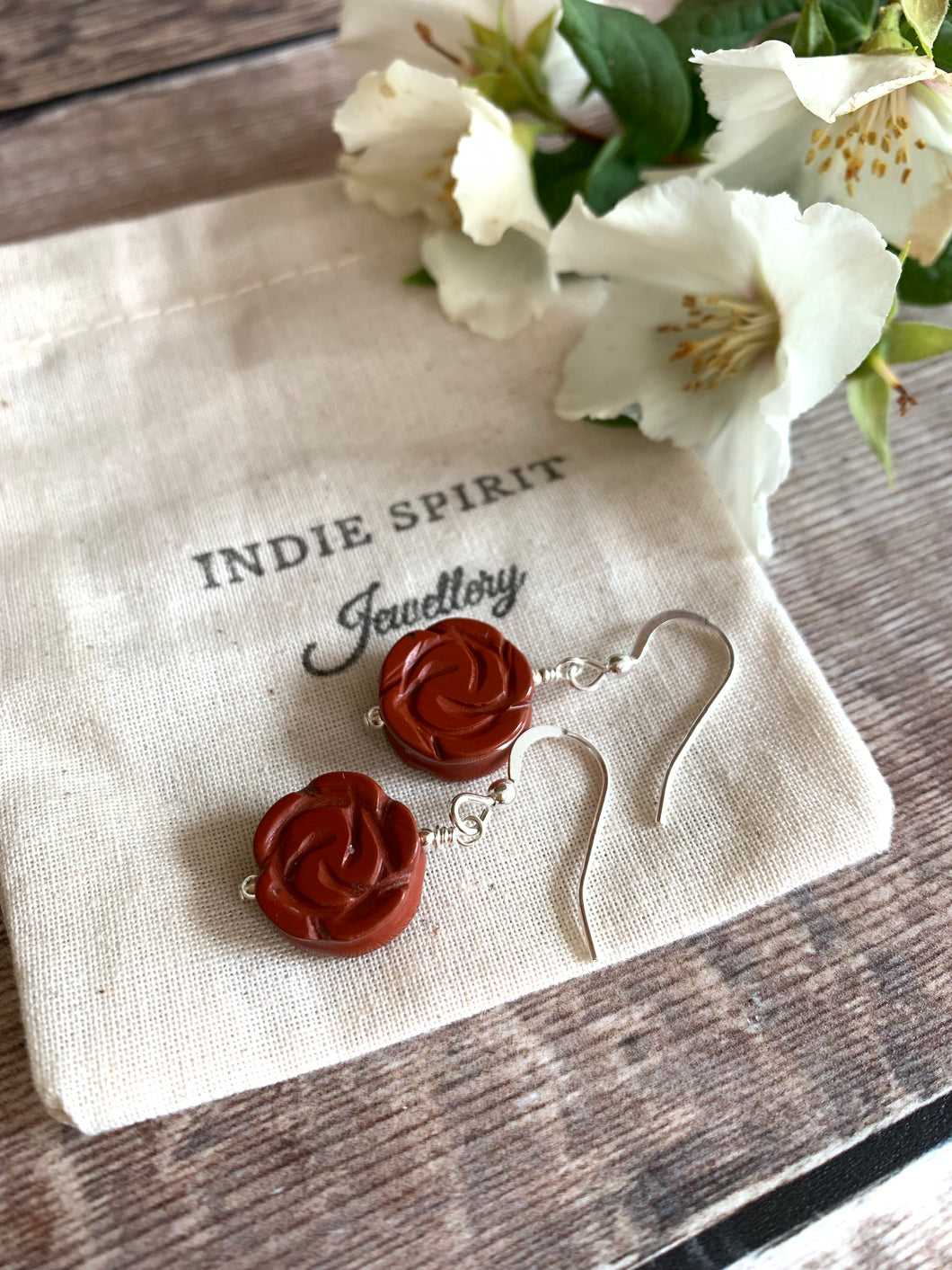Red Jasper Rose Crystal Earrings