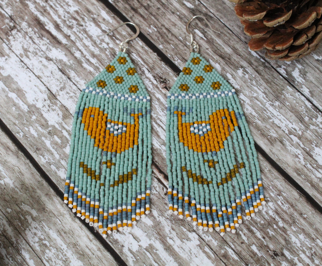 Jade Little bird  Fringe Earrings