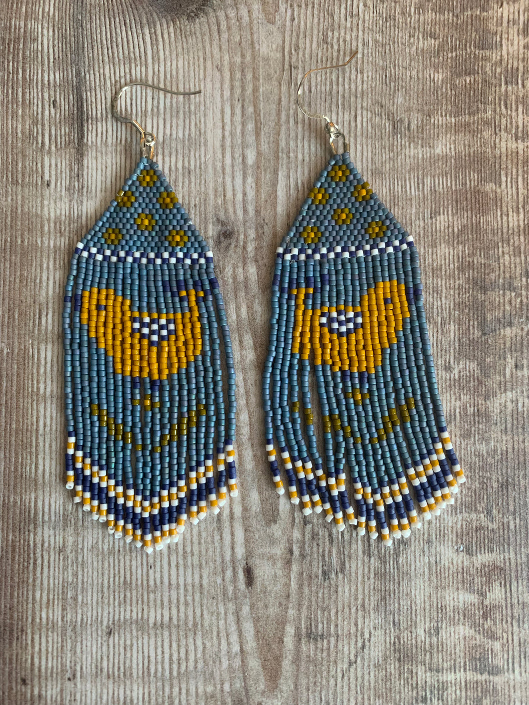 Blue Little Bird Fringe Earrings